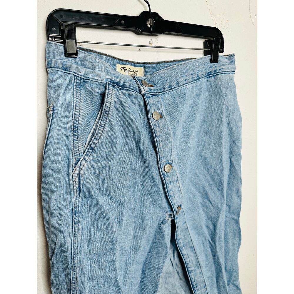 MADEWELL Light Blue Denim 100% Cotton Button Front Slit Wrap Midi Skirt Size 29 - Picture 5 of 12